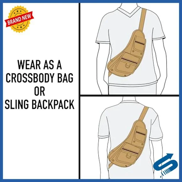 Vintage Canvas Crossbody Sling Bag, Compact Travel Backpack, 2L Storage